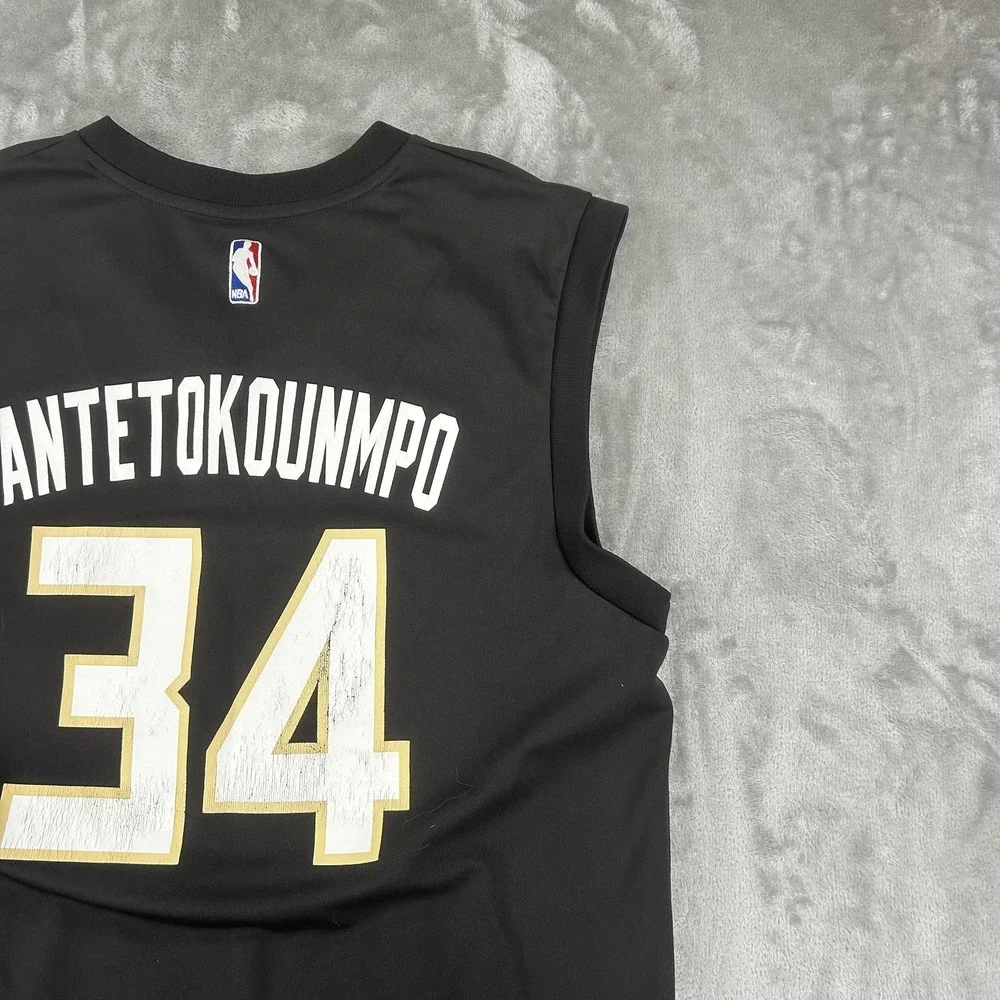 Milwaukee Bucks Jersey Mens Medium Black NBA Basketball Giannis 34 Adidas
